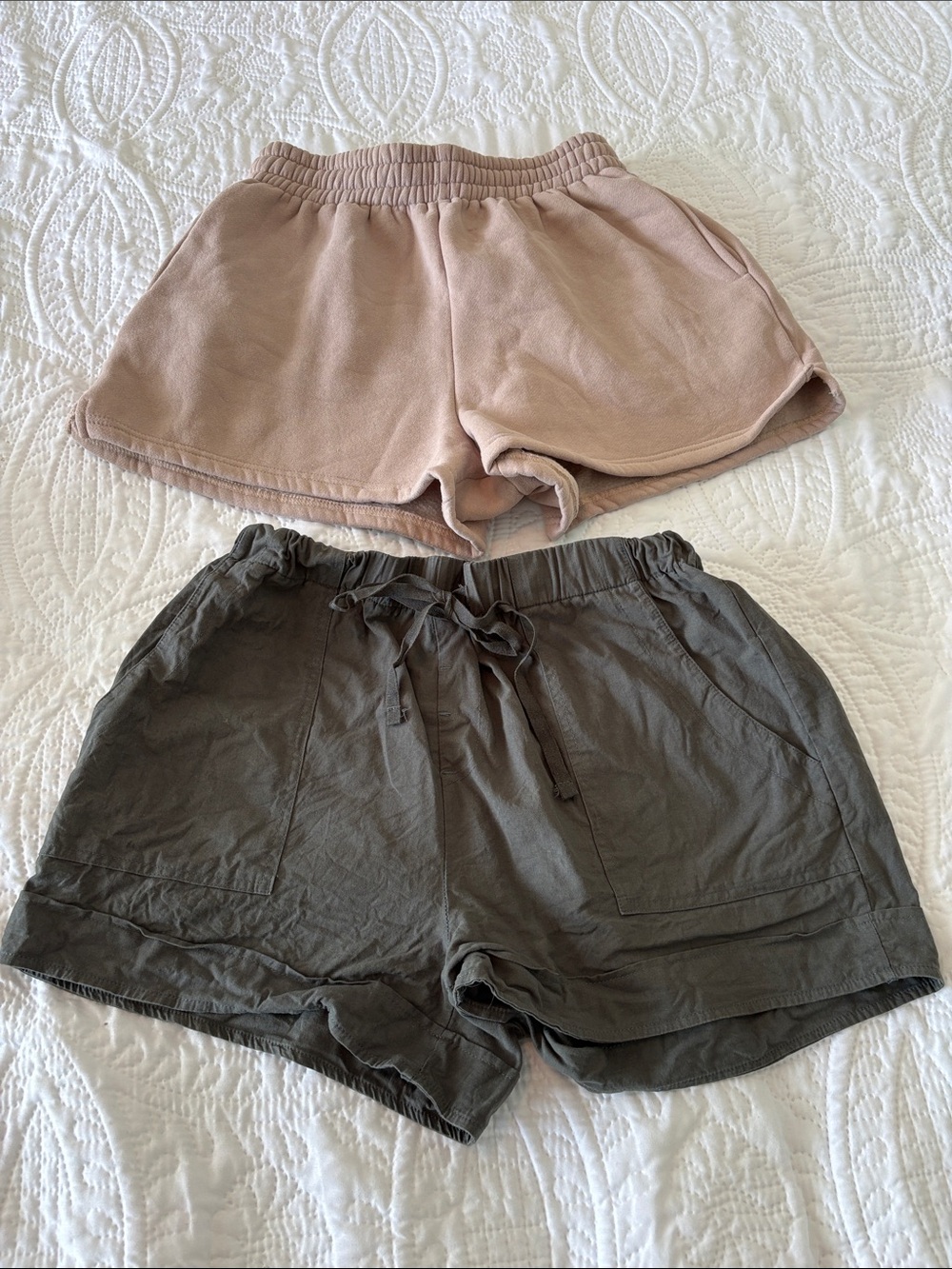 Casual Women's Drawstring Shorts in Blush Pink and Olive